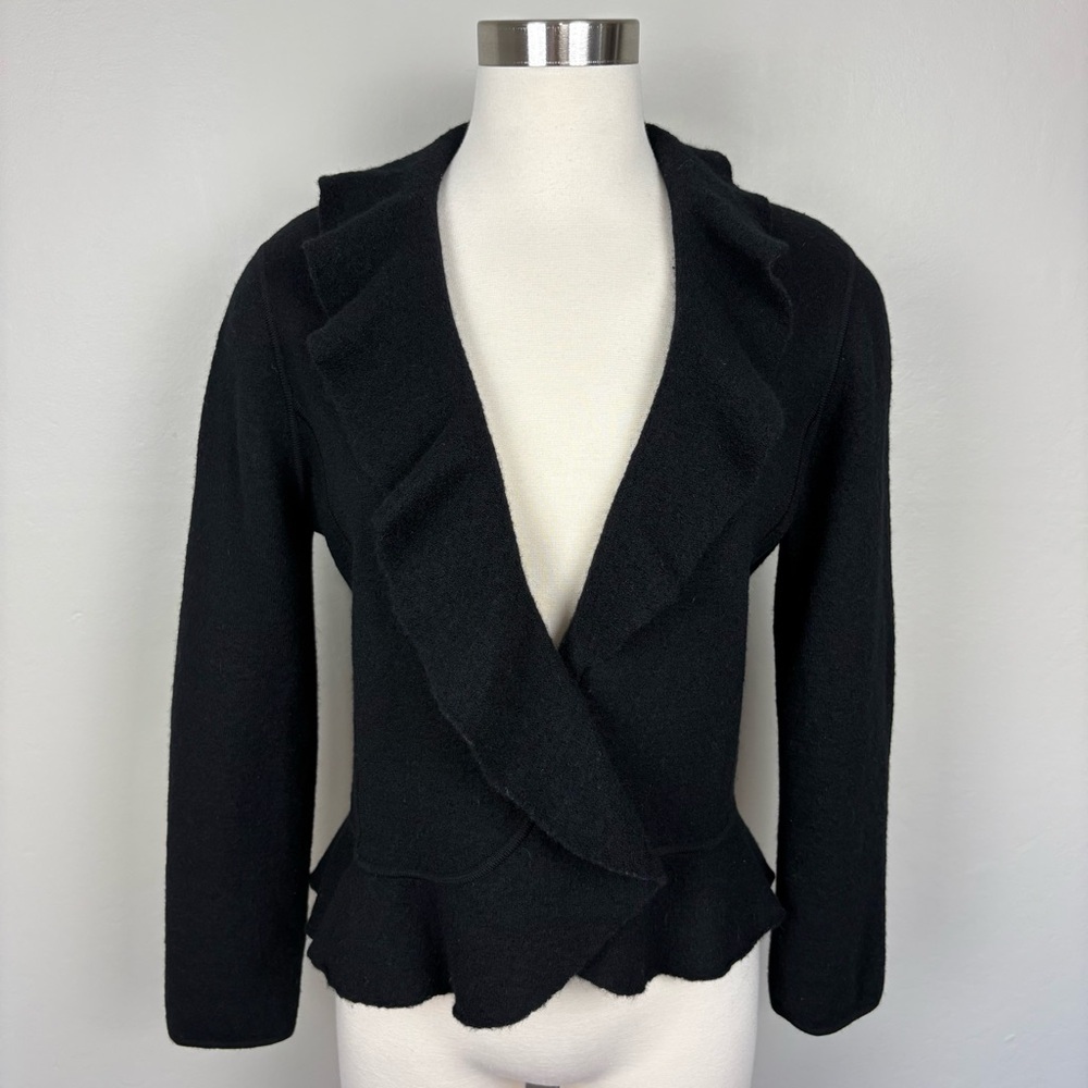 Jones New York Petite Collection Wool Jacket Size M Black Ruffled‎ Work Church